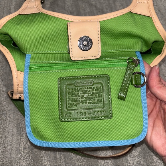 Coach Soho Slim Twill Hobo Bag Blue Cream Daisy Y2K Fairy Classic Hang Tag - Picture 10 of 12